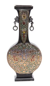 A Chinese Champleve Enamel and Bronze Vase Height 13 3/4 x width 6 1/2 x depth 1 5/8 inches. — 19TH CENTURY