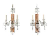 A Pair of Georgian Style Cut Glass Two-Light Sconces