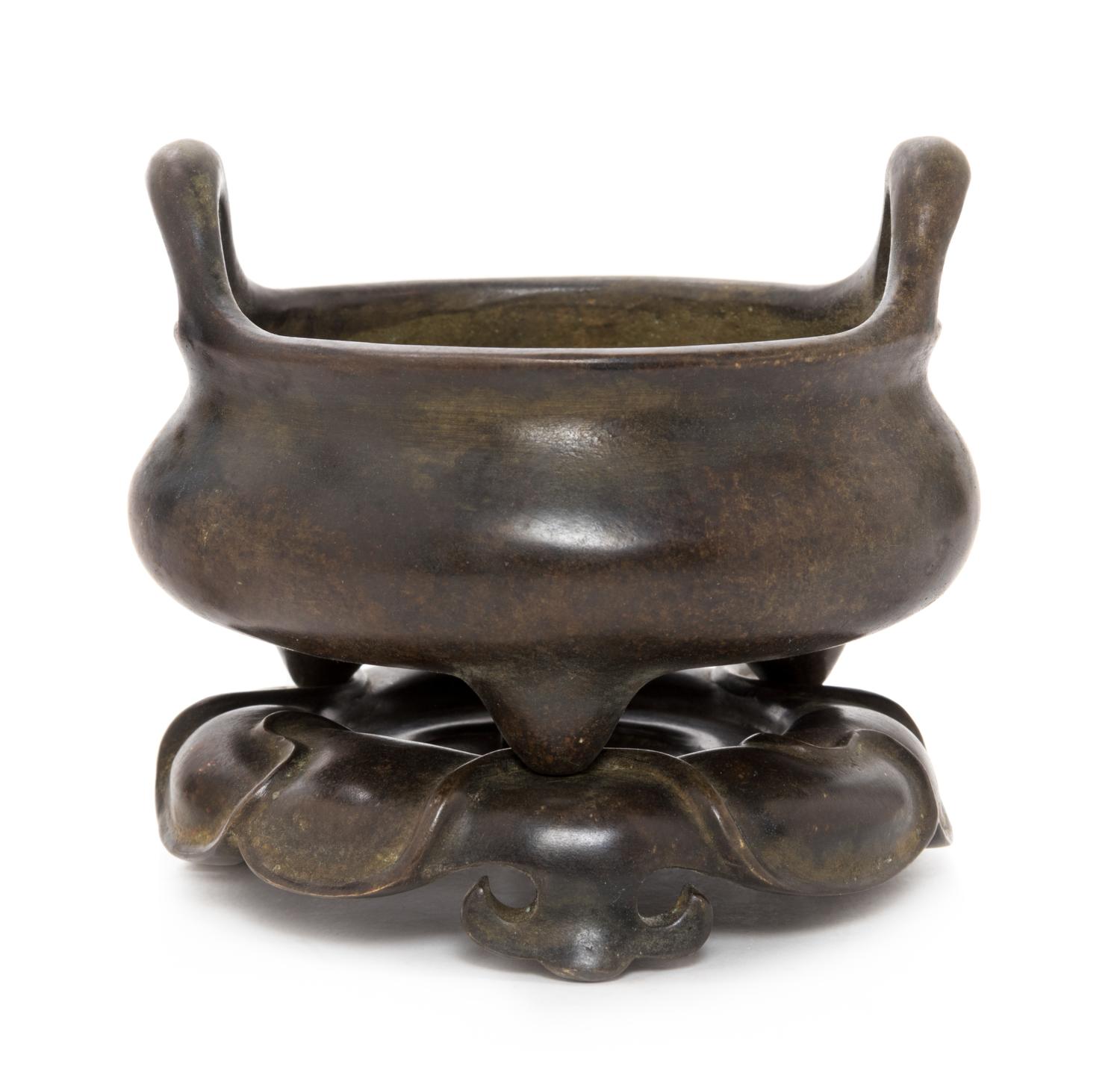 A Chinese Bronze Tripod Censer Height overall 5 5/8 inches. — 20TH CENTURY