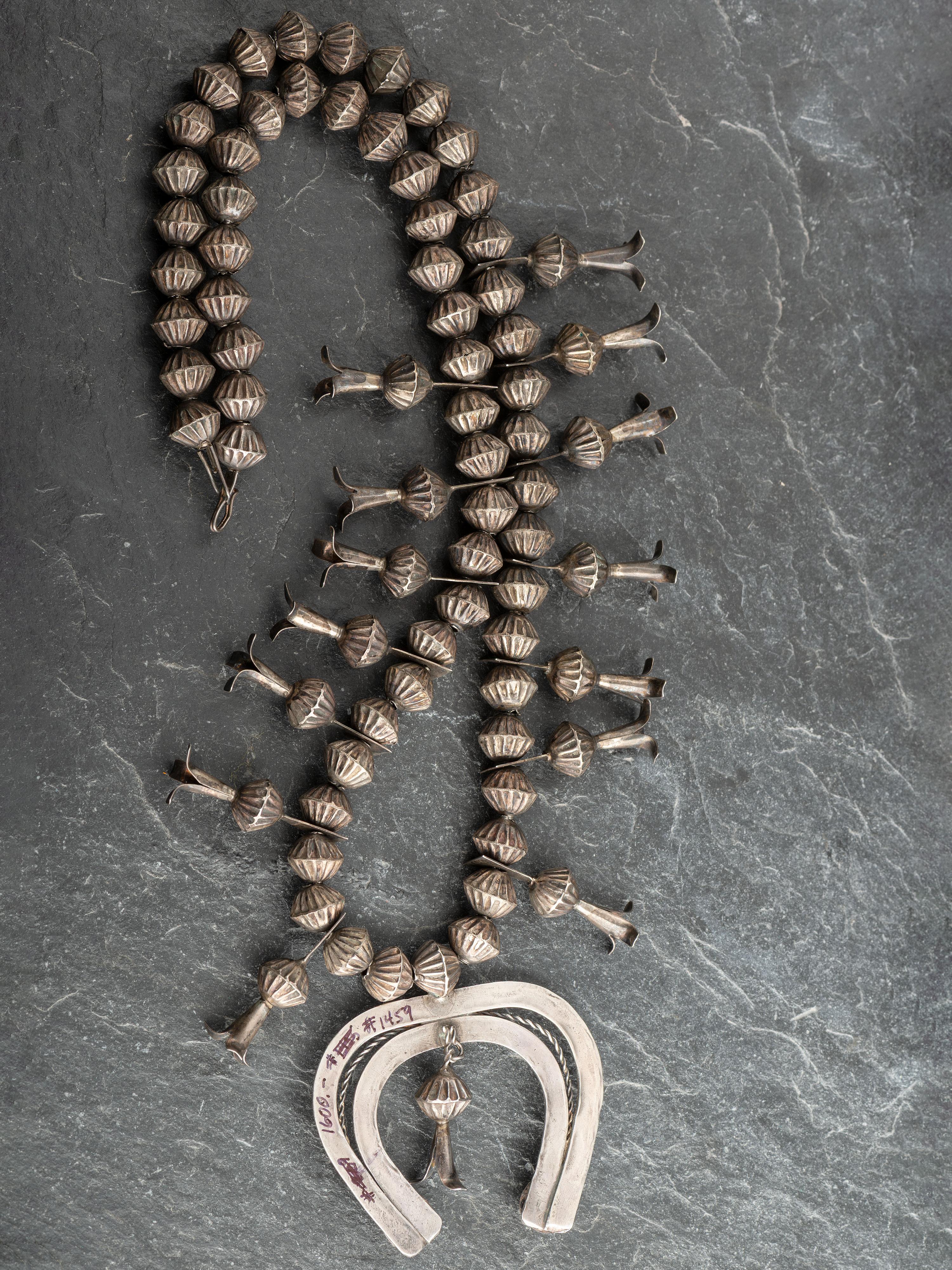 Navajo Silver Squash Blossom Necklace and Hook Earring Set