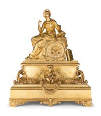 A Napoleon III Gilt Bronze Figural Mantel Clock