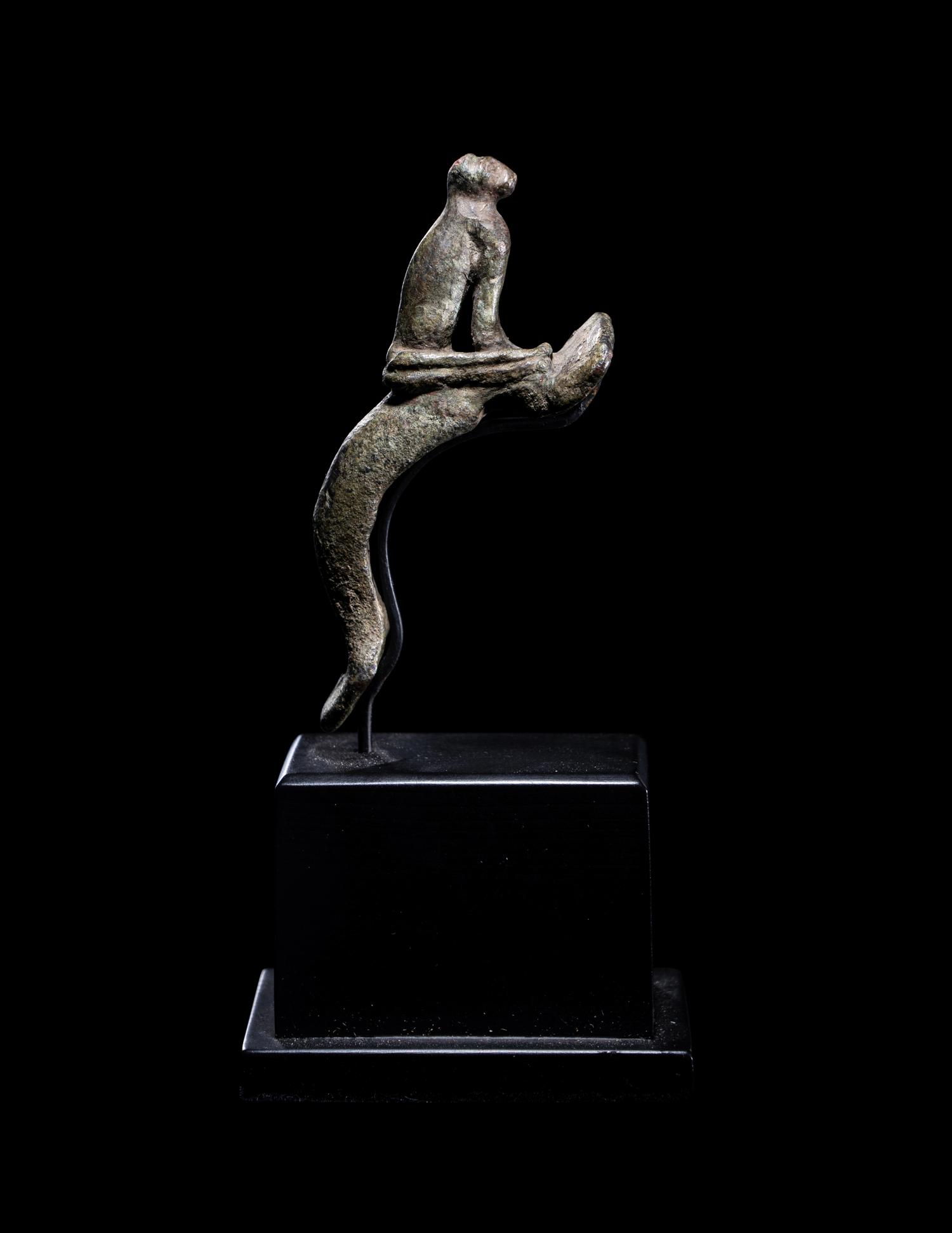 A Roman Bronze Handle with a Seated Cat