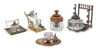 A Group of Five Inkwells Height of first 5 1/8 inches.
