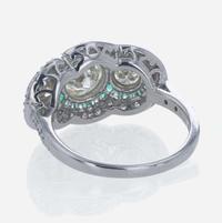 A Diamond, Emerald, and 18K White Gold Ring