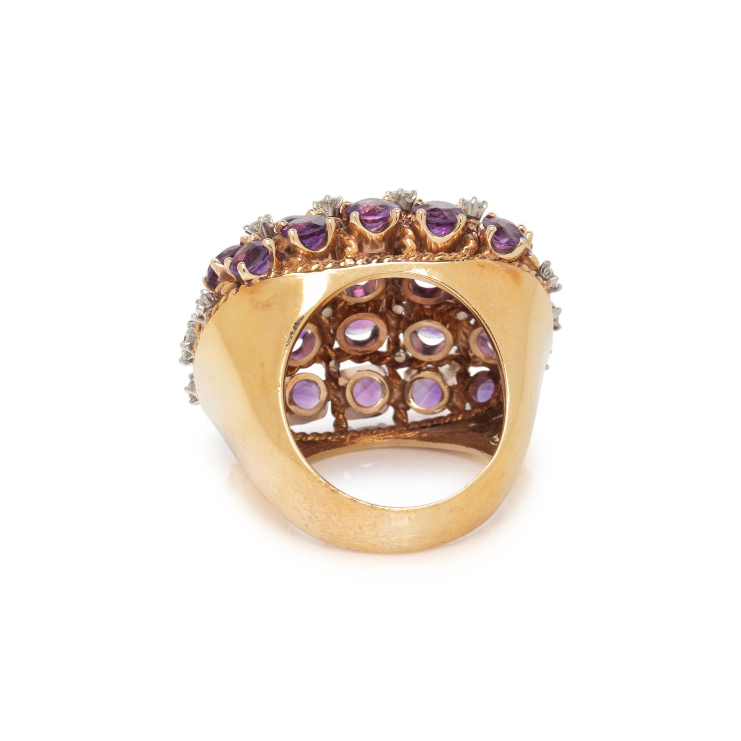 YELLOW GOLD, AMETHYST, AND DIAMOND RING