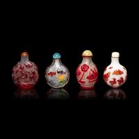 Four Chinese Glass Overlay Snuff Bottles, 19th-20th Century 晚清-民國 套料鼻烟壺四支