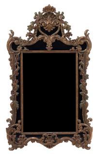 A Continental Painted and Parcel Gilt Mirror Height 52 x width 32 inches. — LATE 19TH CENTURY