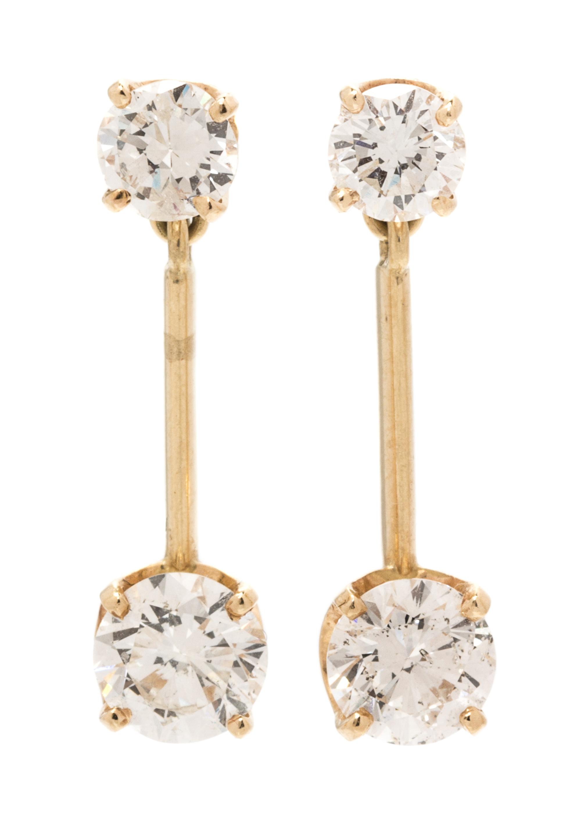 A Pair of Yellow Gold Diamond Earrings, 2.30 dwts.