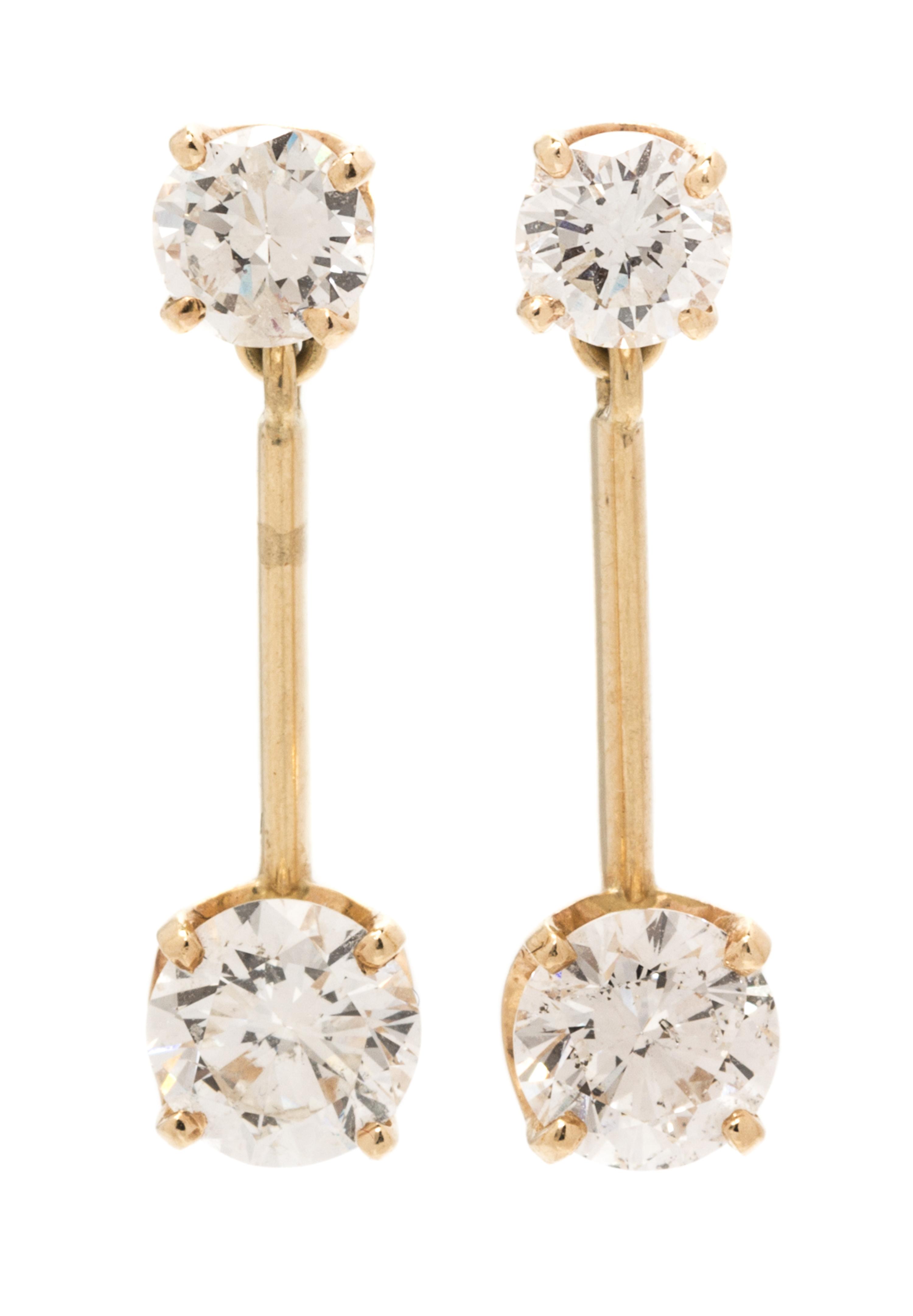 A Pair of Yellow Gold Diamond Earrings, 2.30 dwts.