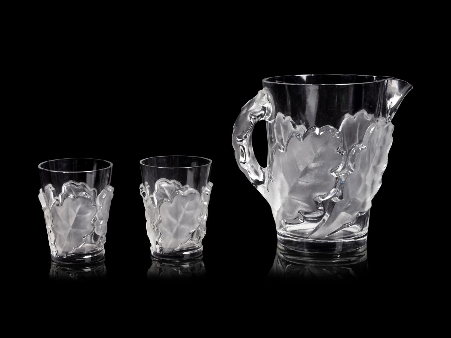 A Lalique Chêne Pitcher and Twelve Tumblers