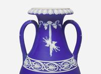 A Richly Decorated Wedgwood Blue Dip Jasperware Vase, UK, late 19th century