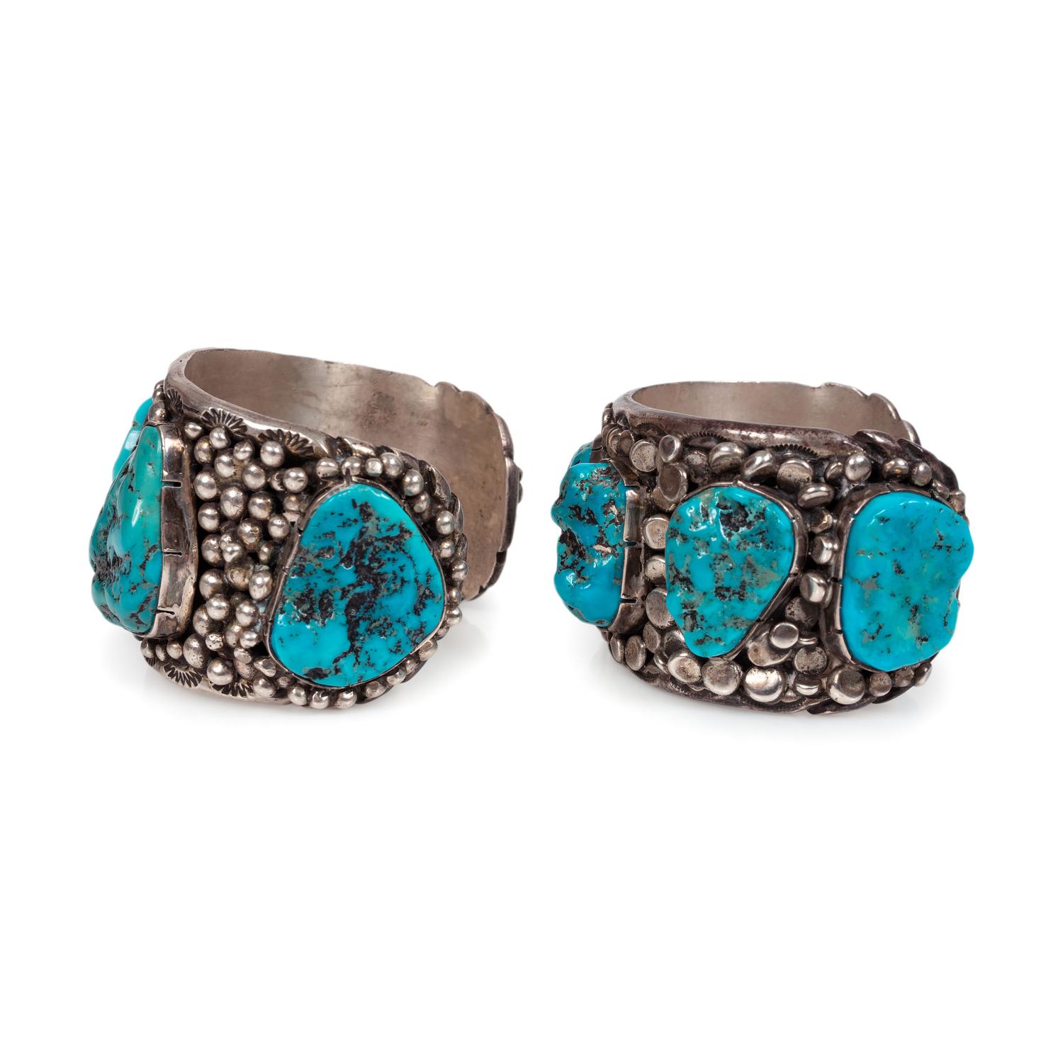 Navajo Silver and Turquoise Cuff Bracelets