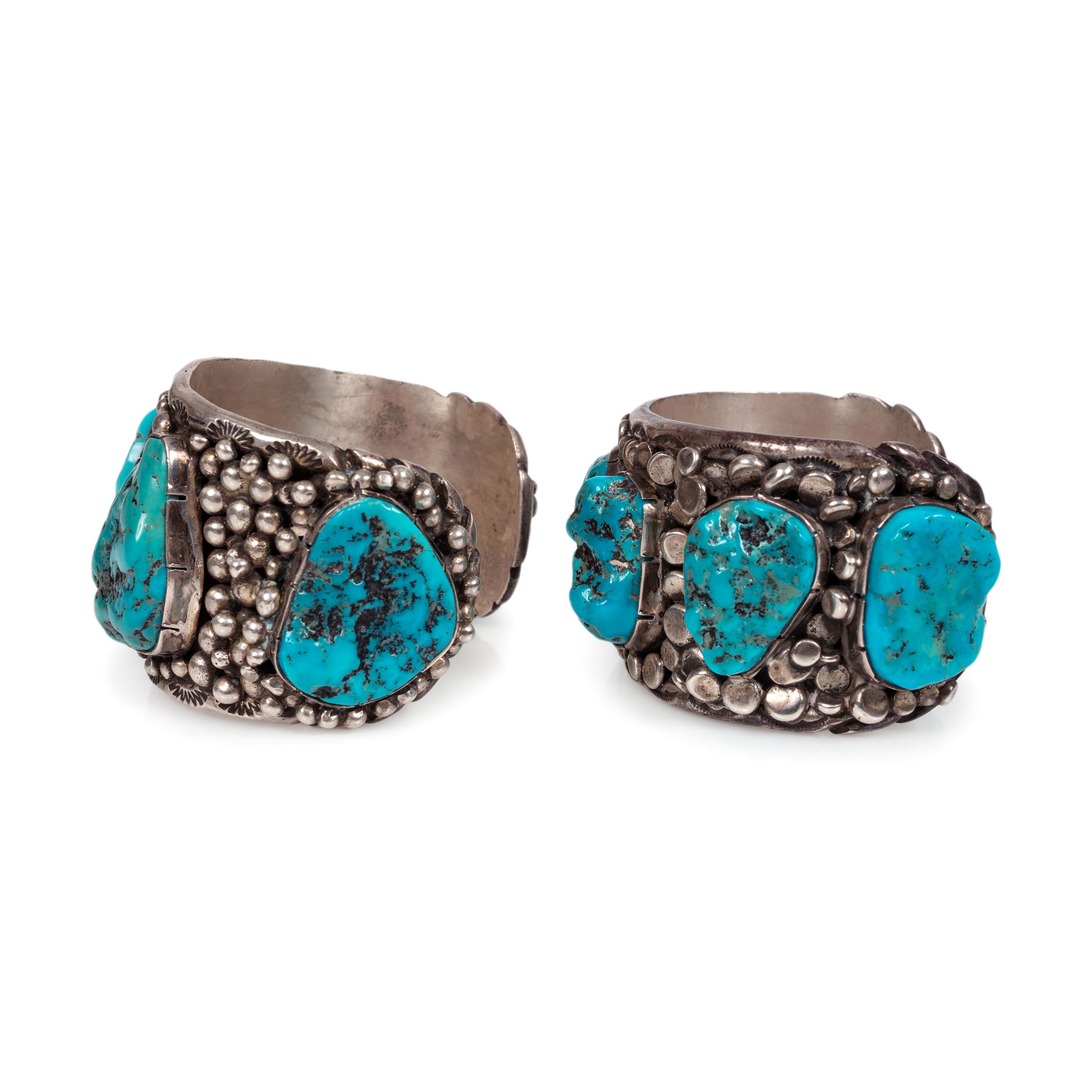 Navajo Silver and Turquoise Cuff Bracelets