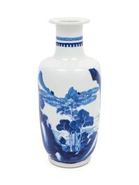 A Chinese Blue and White Porcelain Rouleau Vase