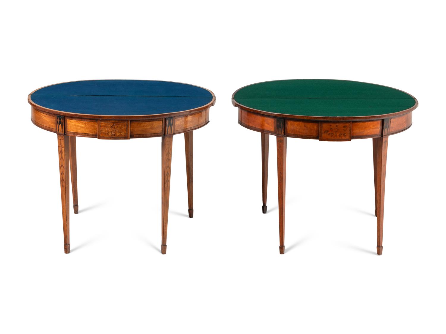 A Pair of Irish Satinwood and Penwork Game Tables