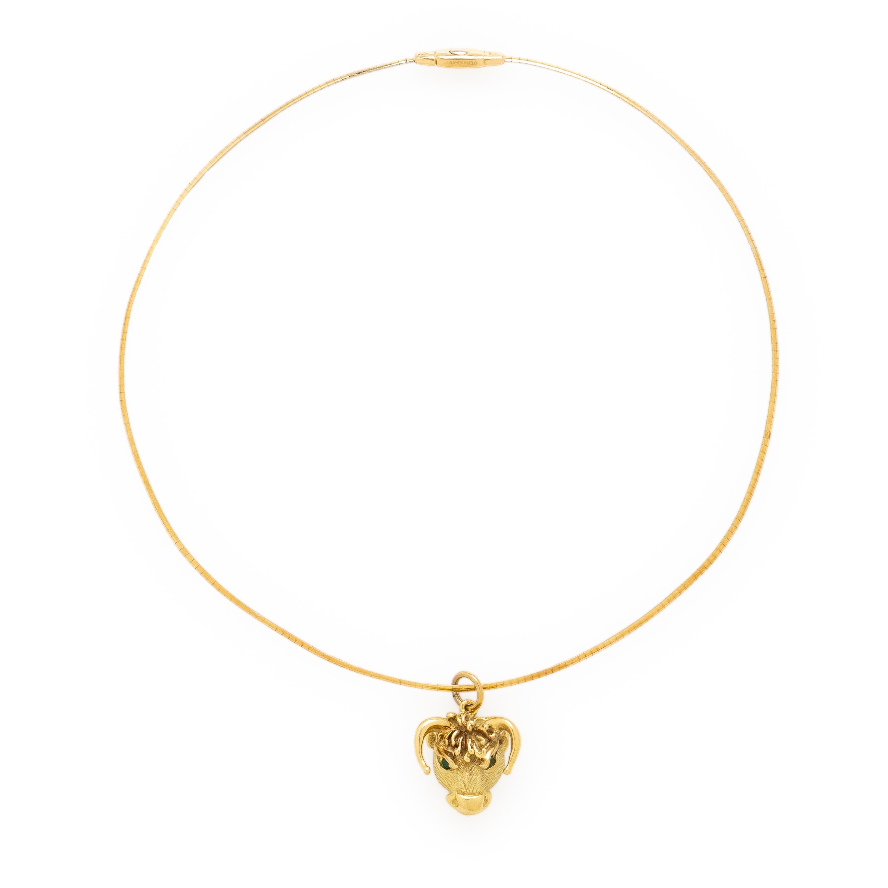 Yellow Gold Bull's Head Pendant and Bicolor Gold Chain Necklace