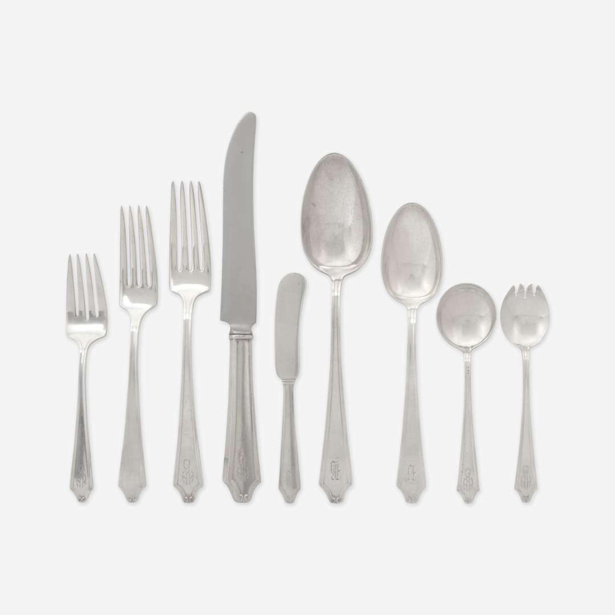 An assembled sterling silver flatware service in the "Minuet" pattern International Silver Co., Meriden, CT, 20th century