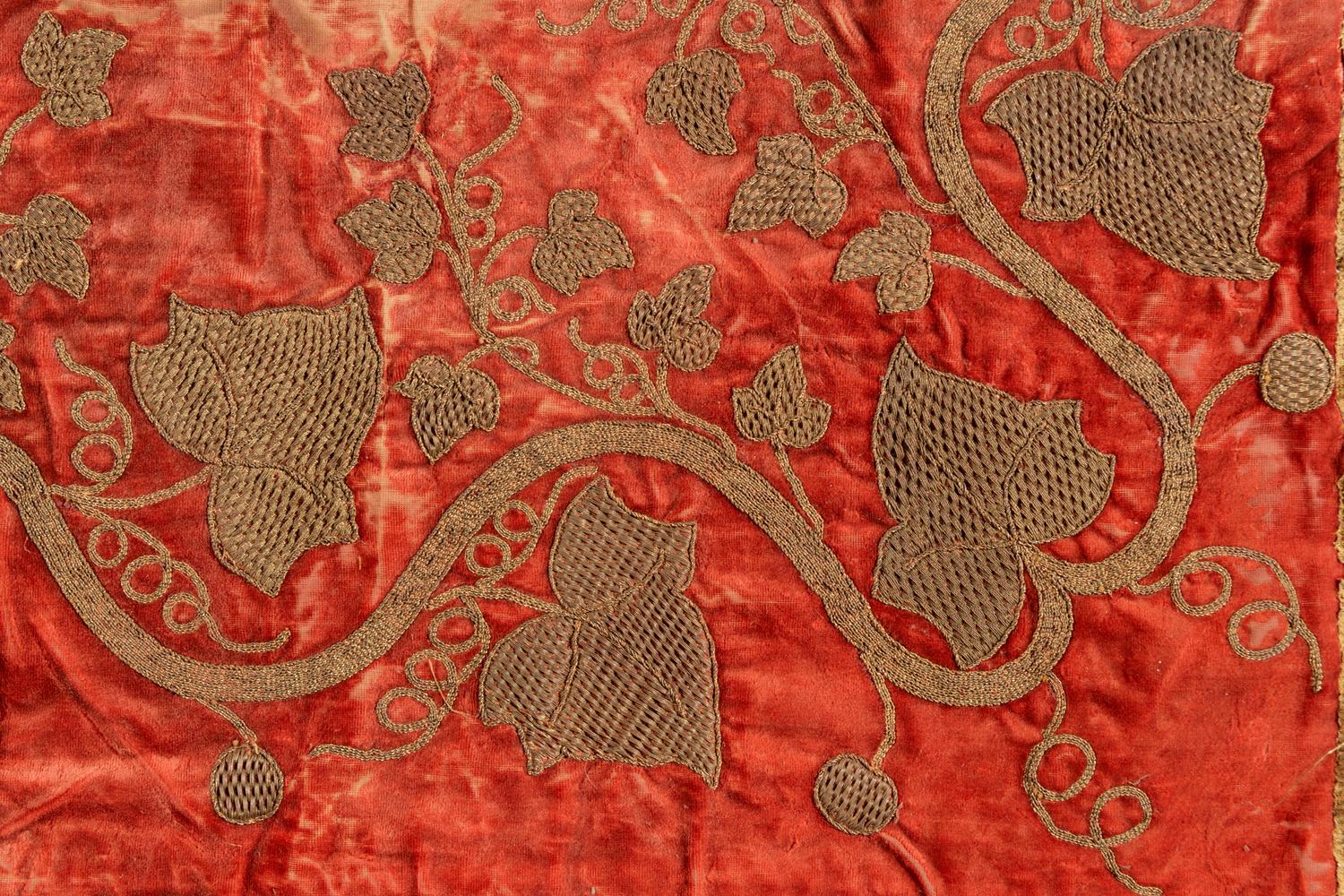 A Continental Embroidered Velvet Panel with a Cipher