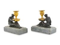 A Pair of Directoire Bronze and Marble Figural Candlesticks