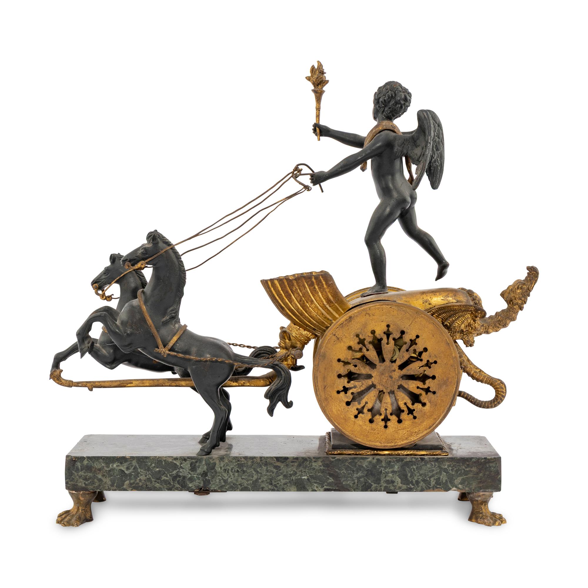 An Empire Style Gilt and Patinated Bronze Clock