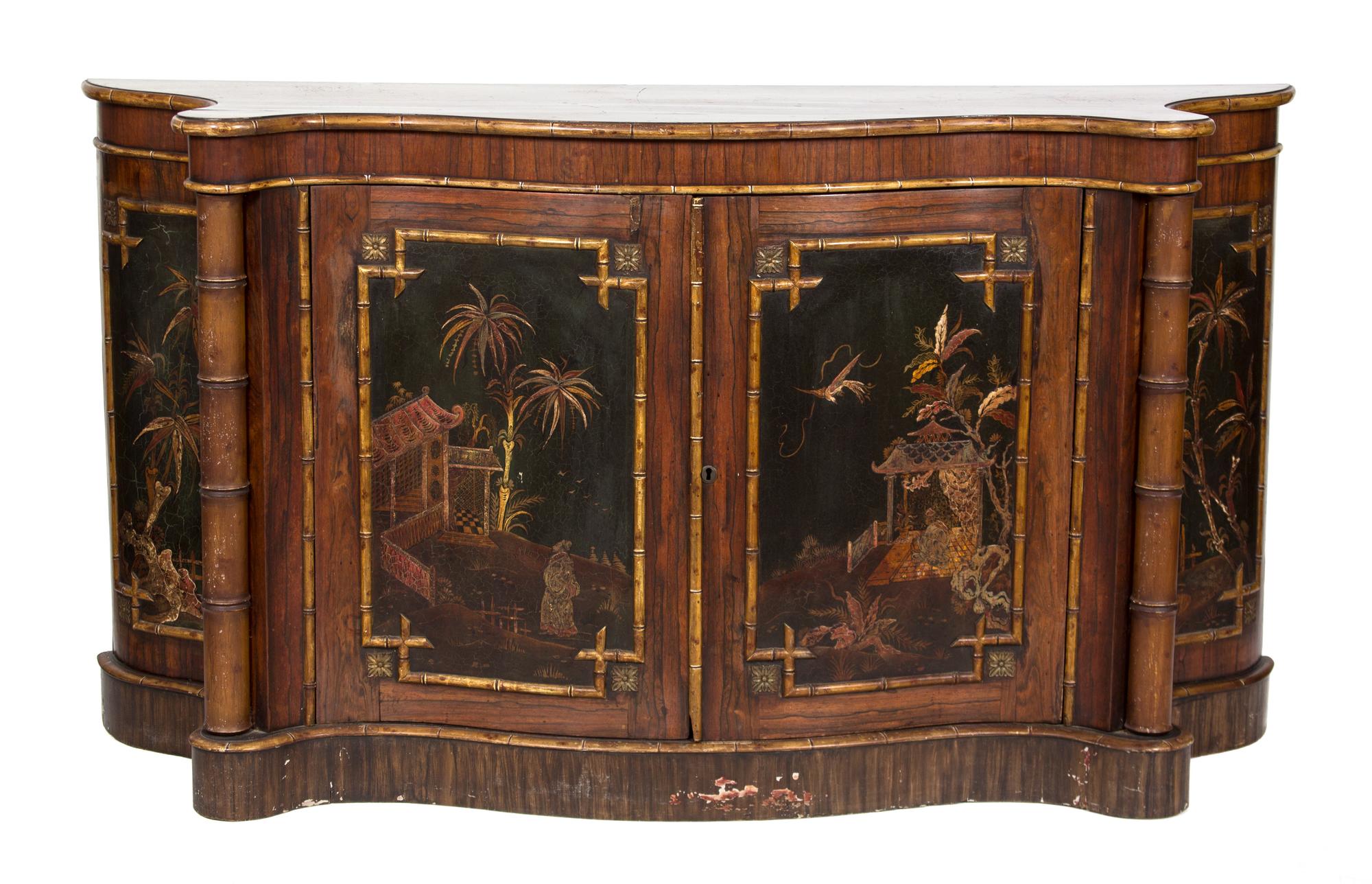 A Modern Faux Bamboo Console Cabinet Height 36 1/2 x width 66 x depth 17 1/2 inches. — 20TH CENTURY