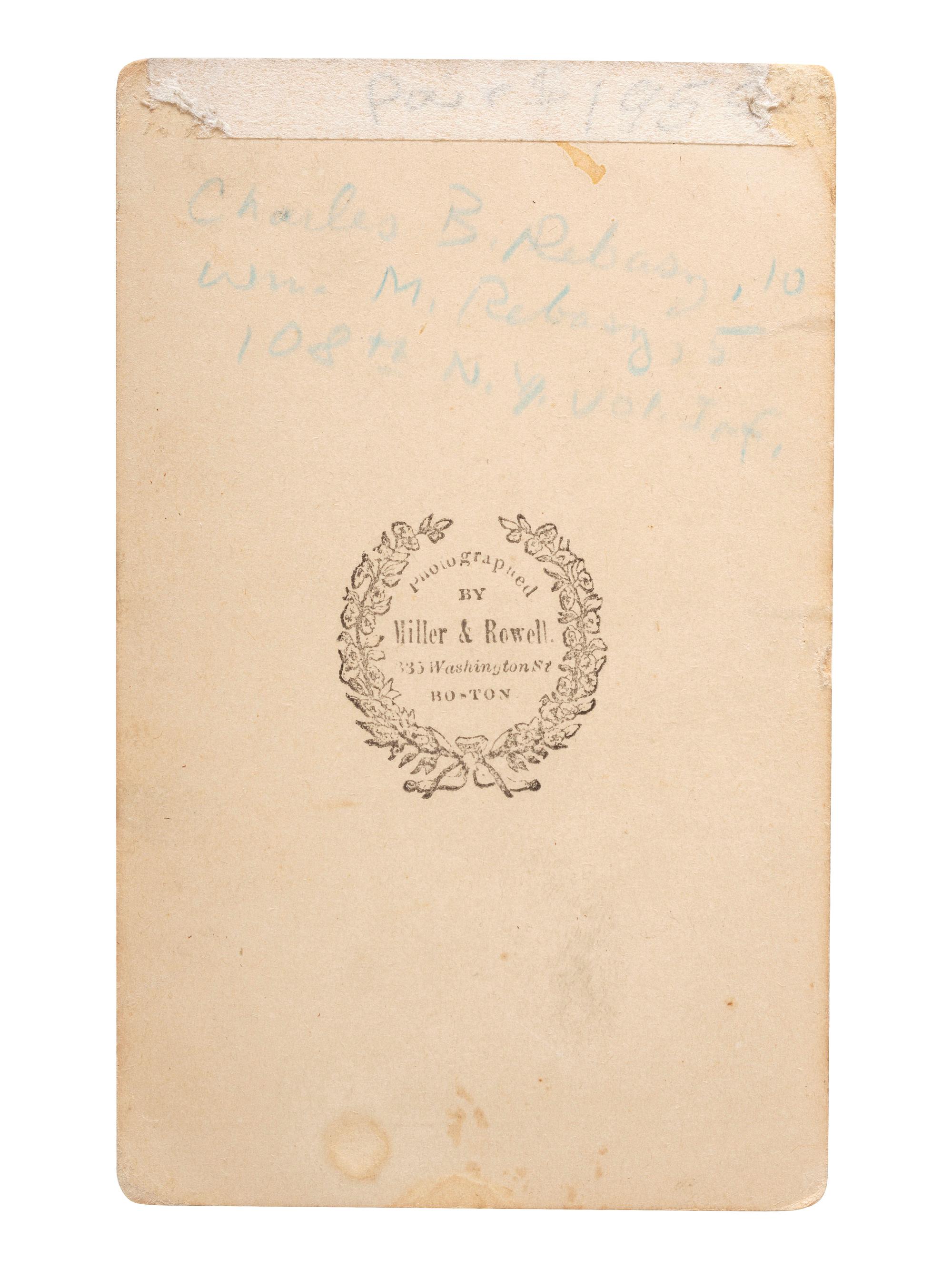 [CIVIL WAR]. MILLER & ROWELL, photographers. CDV of Union drummer boys, Charles & William Rebasz, 108th New York Volunteers. Boston, MA.