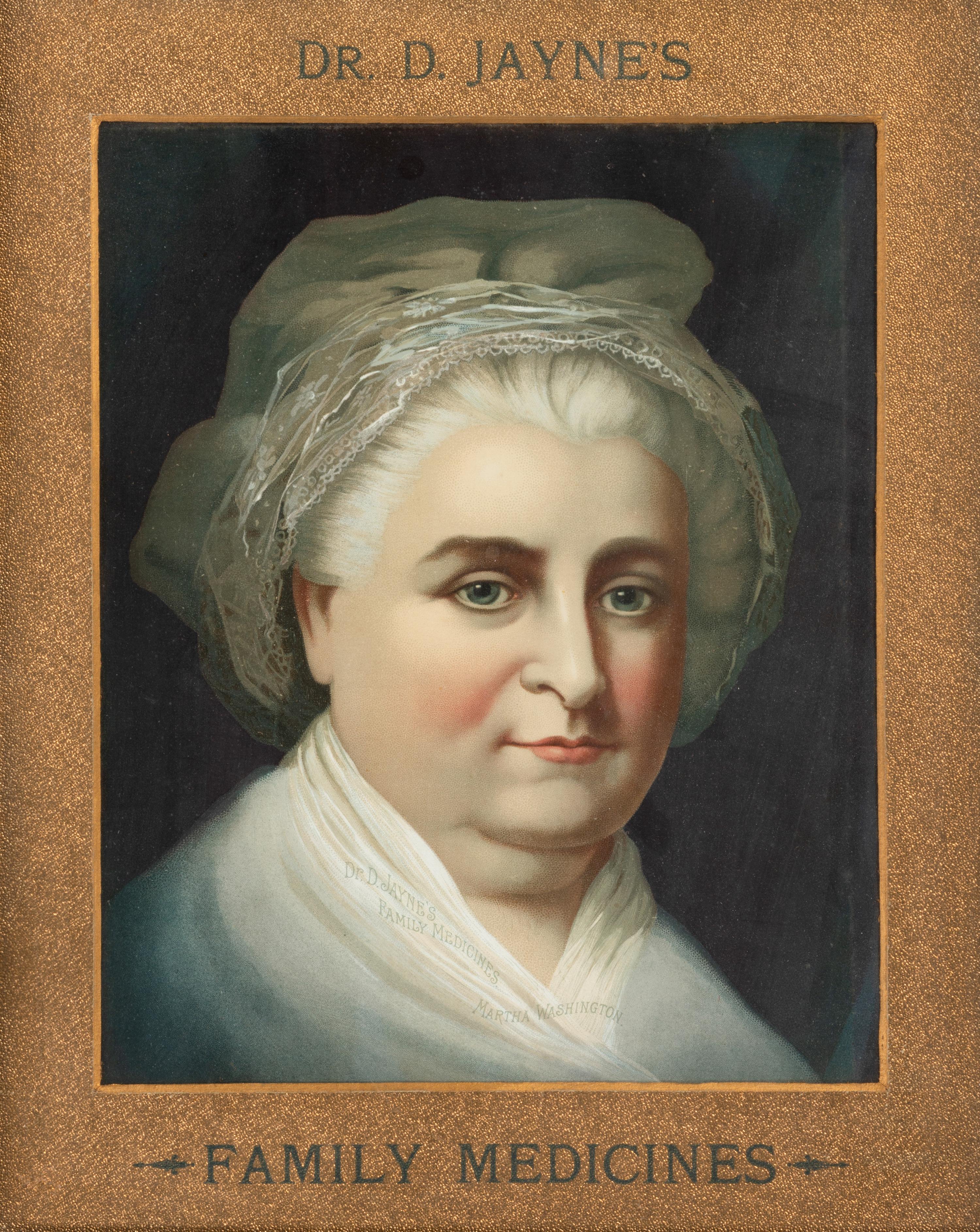 A Dr. D. Jayne's Family Medicine Framed Advertising Lithographic Portrait of Martha Washington