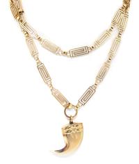 An 18 Karat Yellow Gold Greek Key Motif Longchain, French, With 18 Karat Yellow Gold and Tiger Claw Pendant, 45.20 dwts.