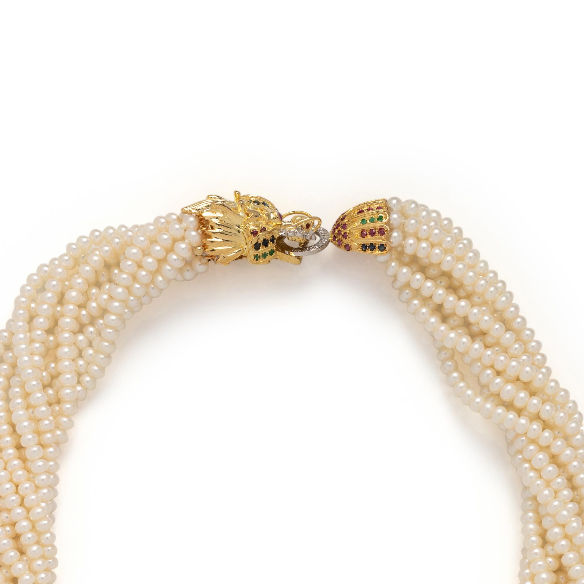 CULTURED PEARL, DIAMOND AND MULTIGEM TORSADE NECKLACE
