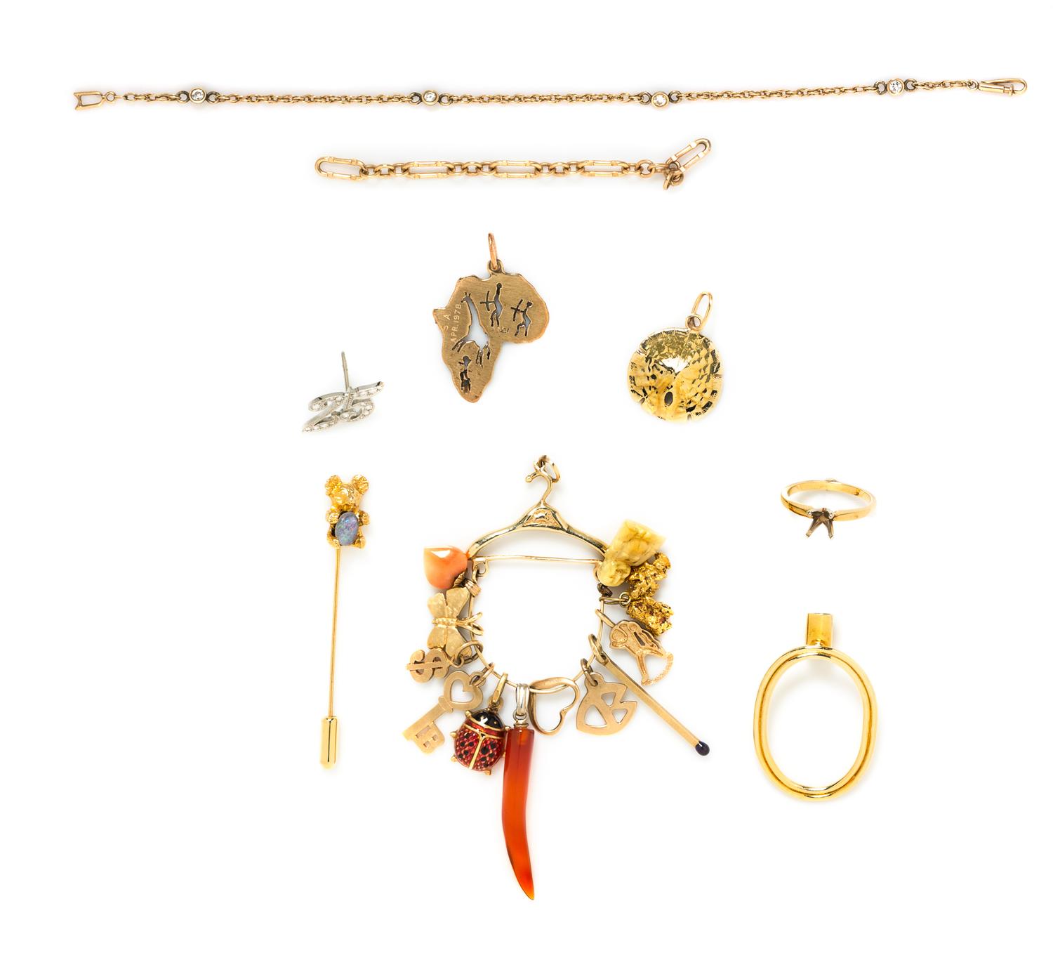 A Group of Gold and Multi Gem Jewelry and Jewelry Findings, 27.00 dwts.