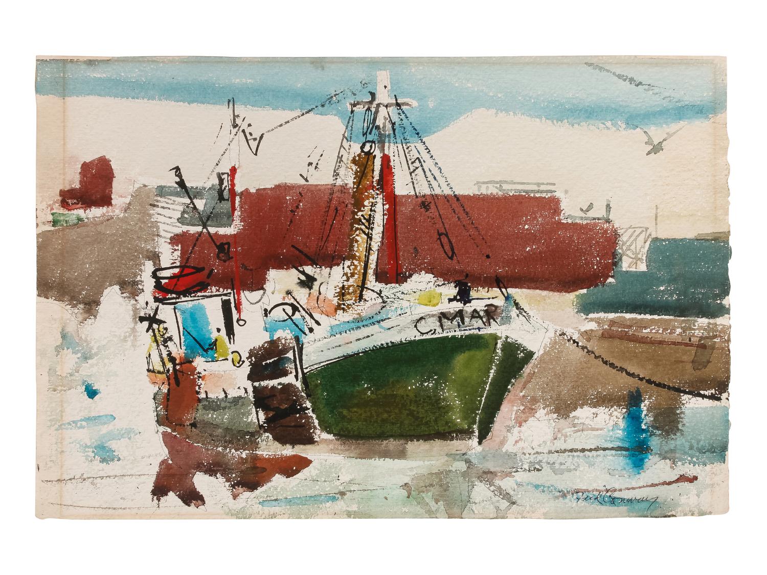 Four works: Sweden, 1951; Beach Scene; Rockport; and Harbor Scene