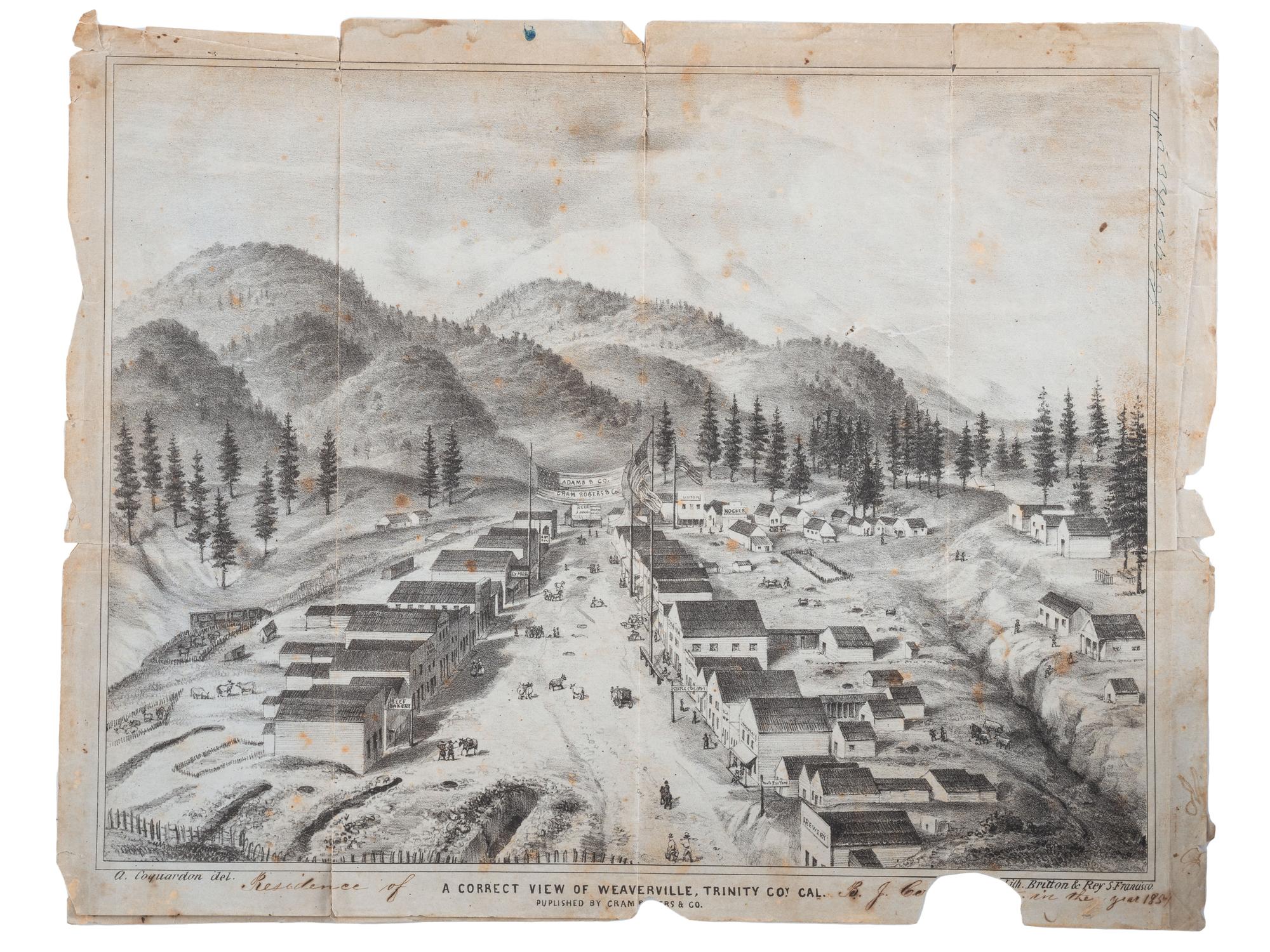 [WESTERN AMERICANA] -- [CALIFORNIA]. A group of 2 items identified to B.J. Conrad, incl. ALS on illustrated letter sheet featuring Weaverville, CA, and US passport to travel in the Chinese Empire.
