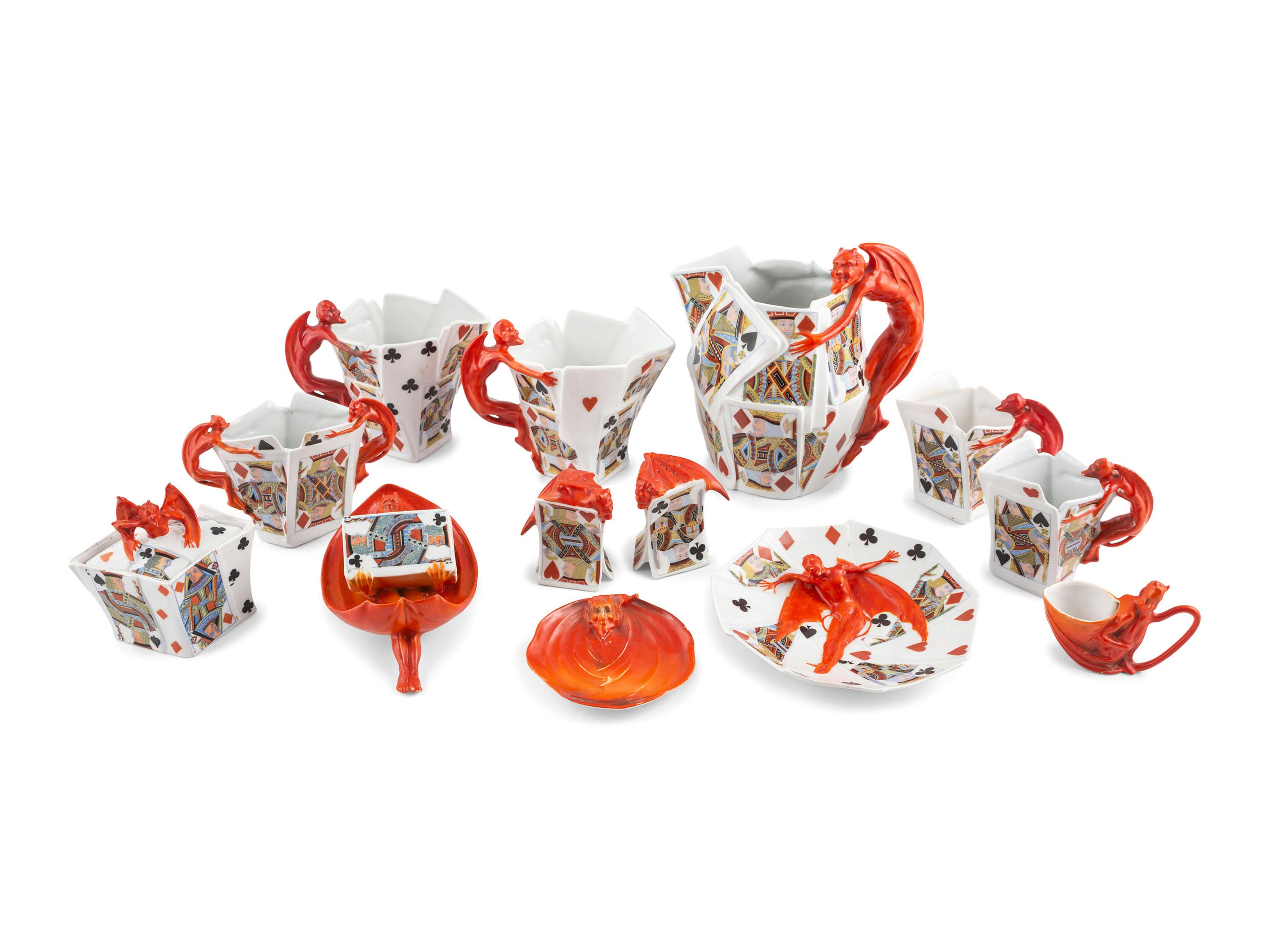 A Group of Royal Bayreuth 'Devil's Bridge' Table Wares