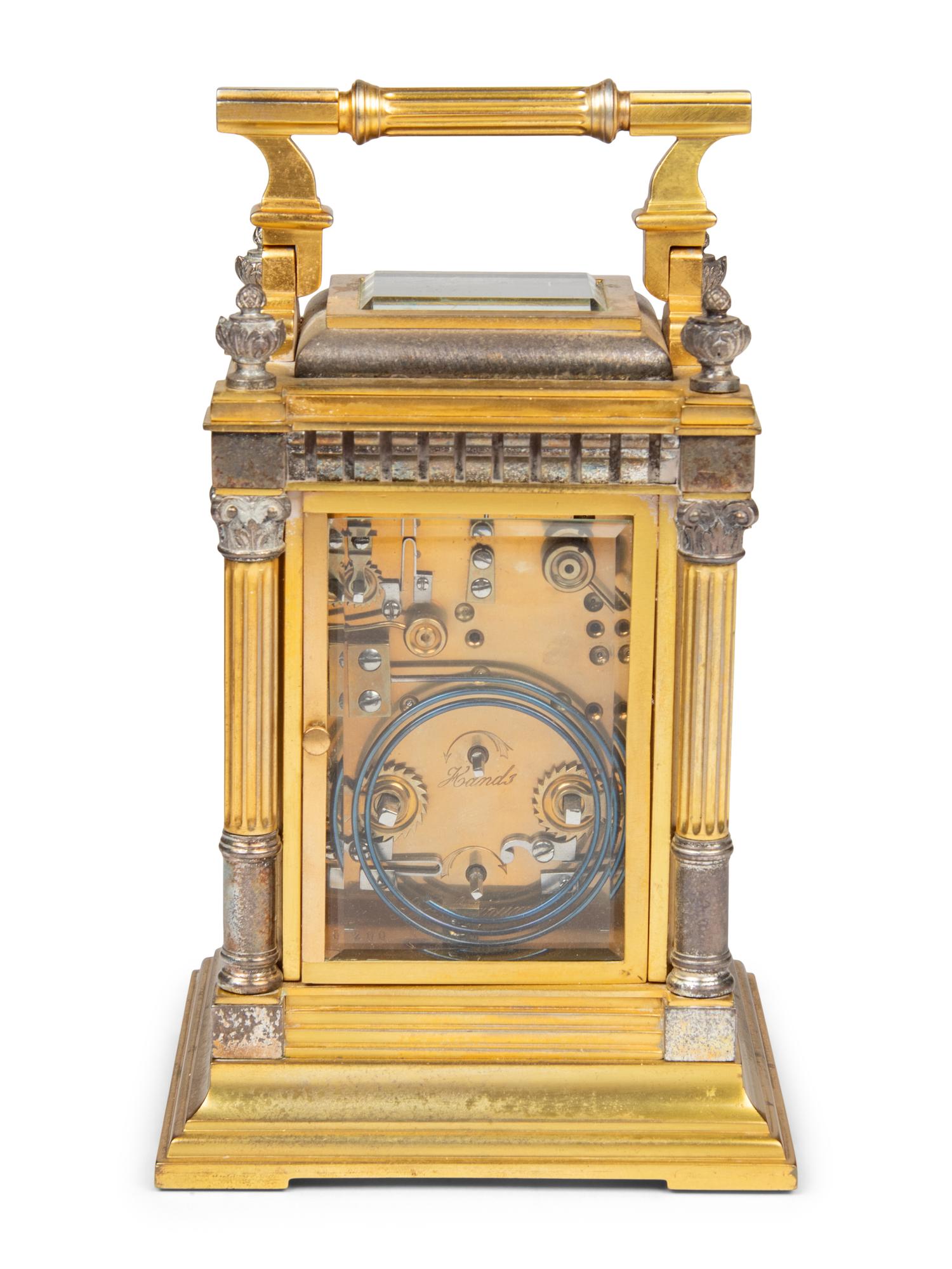 A French Silvered and Gilt Brass Porcelain-Mounted Carriage Clock