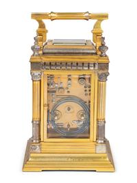 A French Silvered and Gilt Brass Porcelain-Mounted Carriage Clock