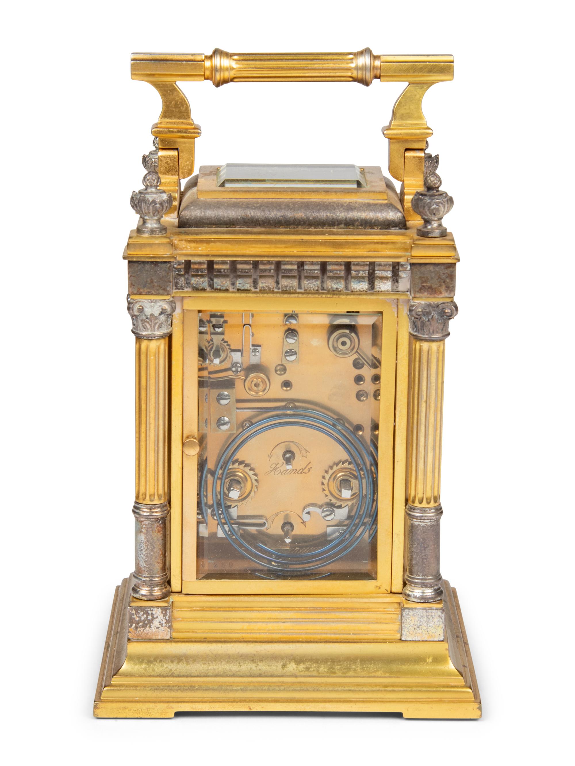 A French Silvered and Gilt Brass Porcelain-Mounted Carriage Clock