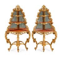 A Pair of French Giltwood Corner Étagères