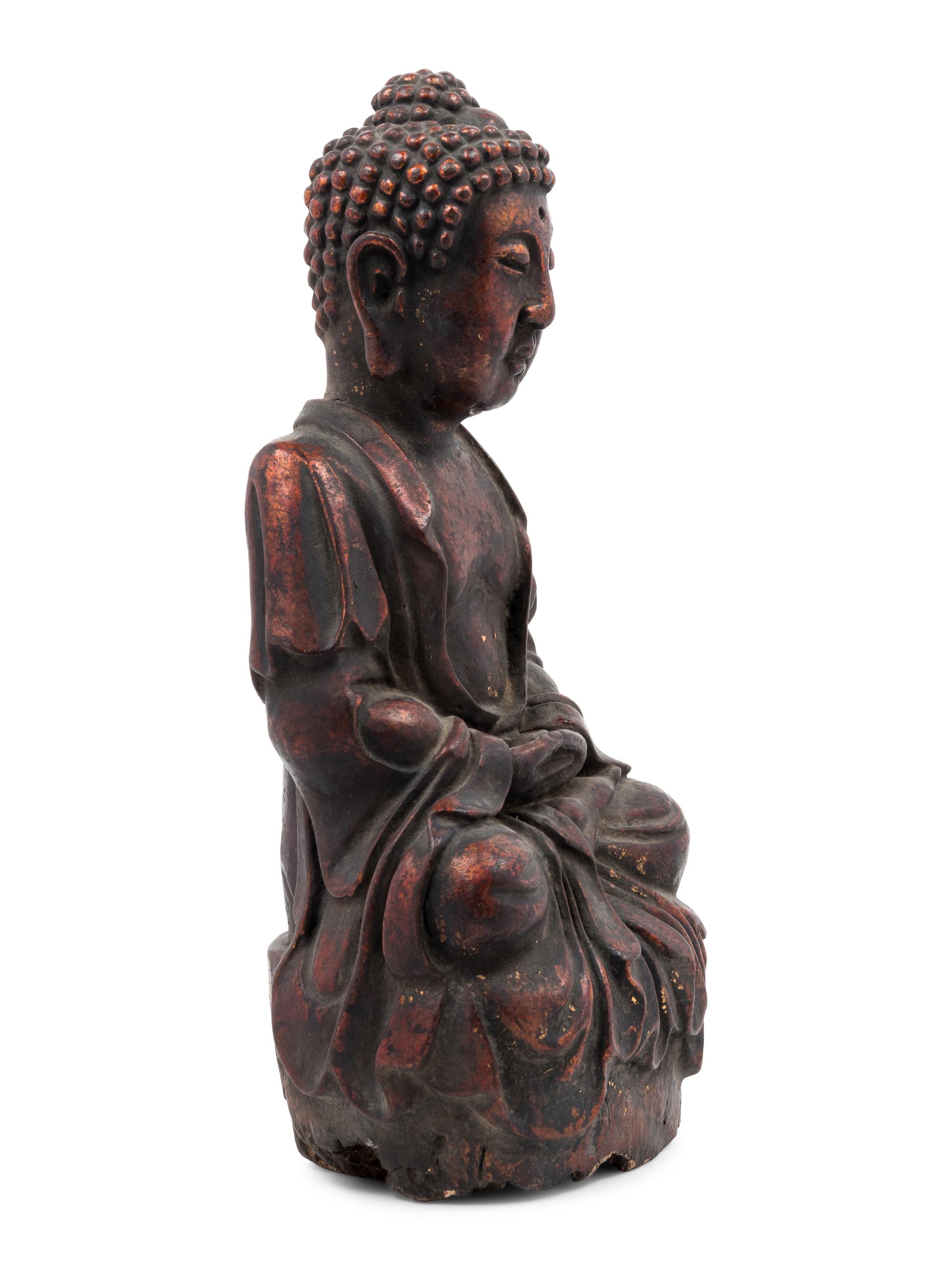 A Chinese Carved and Painted Wood Buddha Figure
