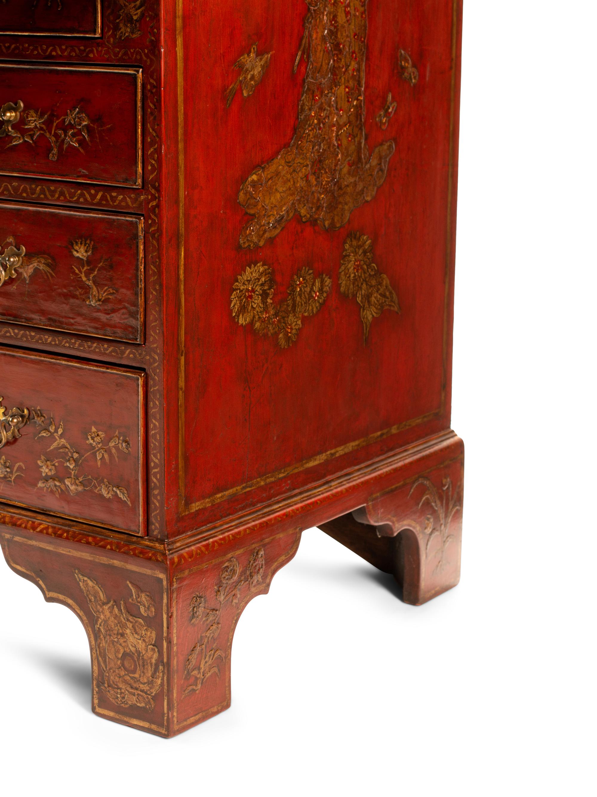 A George II Style Red Lacquered Chinoiserie Secretary Bookcase — 20TH CENTURY