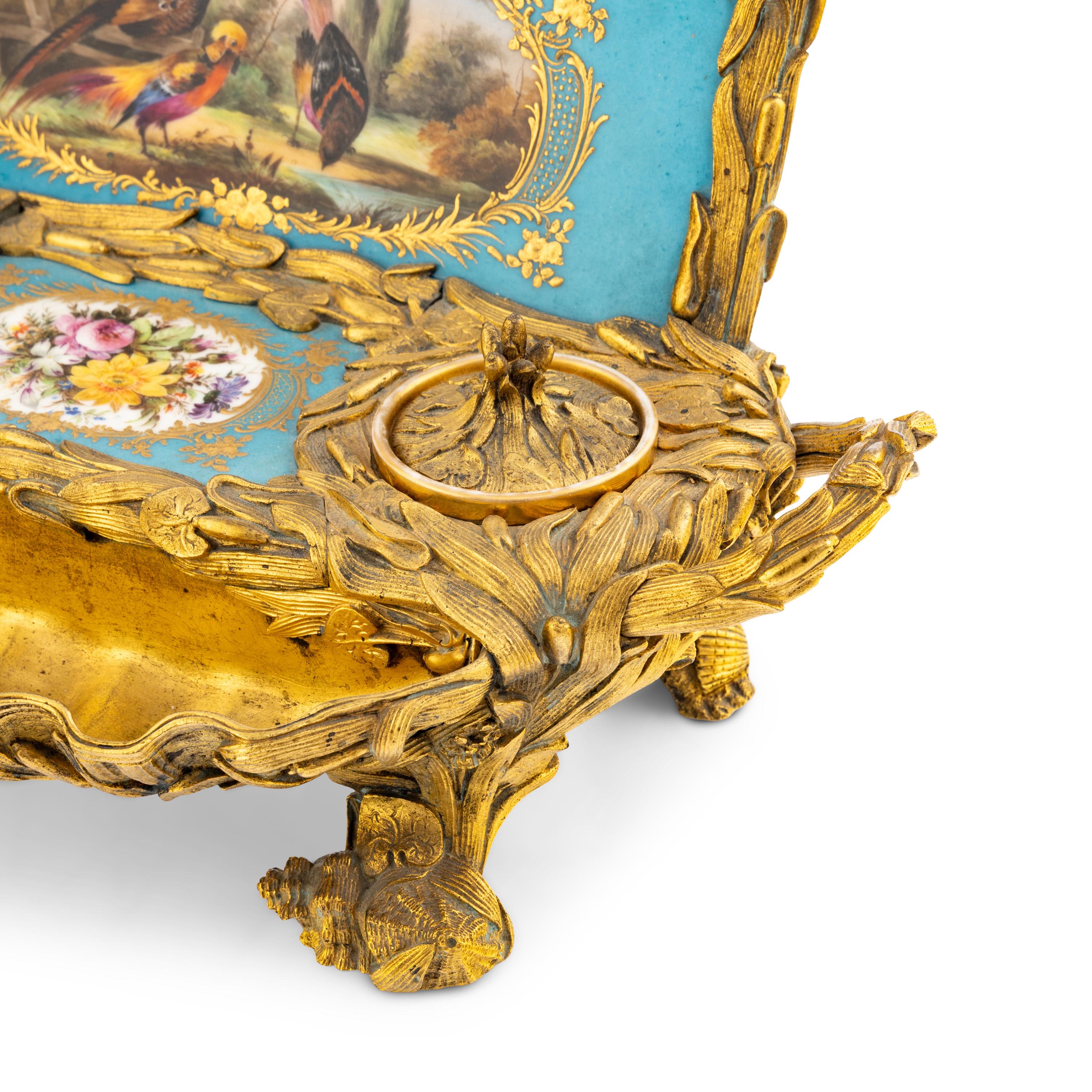 A French Gilt Bronze and Sèvres Style Porcelain Mounted Inkwell