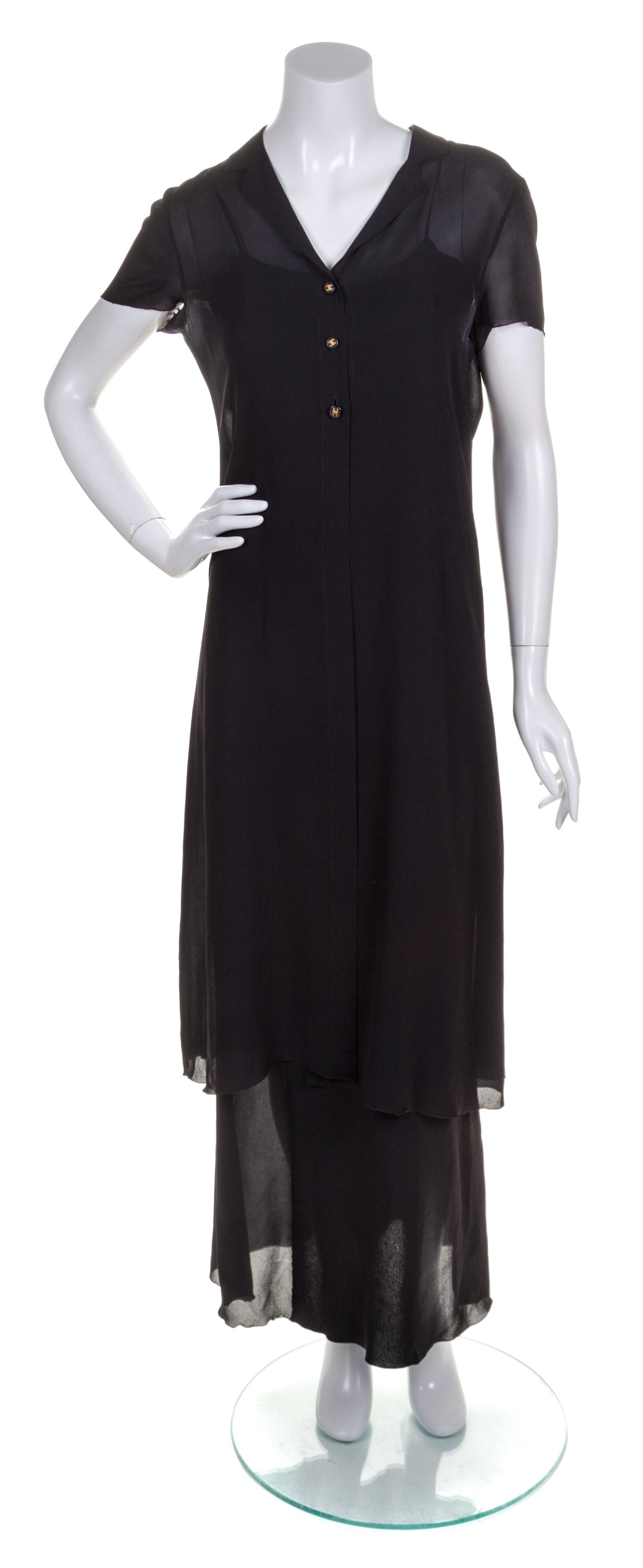 A Chanel Black Silk Gown Ensemble, Size 40.