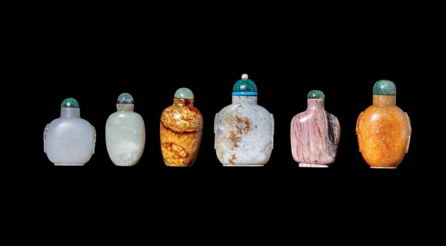 Six Chinese Hardstone Snuff Bottles