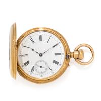 ROSSEL & FILS, D.F. BOUTTE & CO. 18K YELLOW GOLD AND ENAMEL DEMI-HUNTER POCKET WATCH