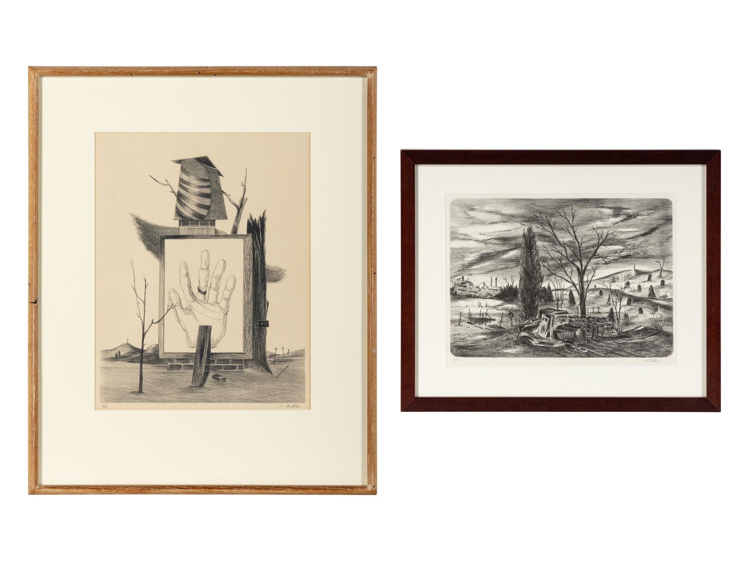 Surrealist Landscape and Abandoned Car (two works)
