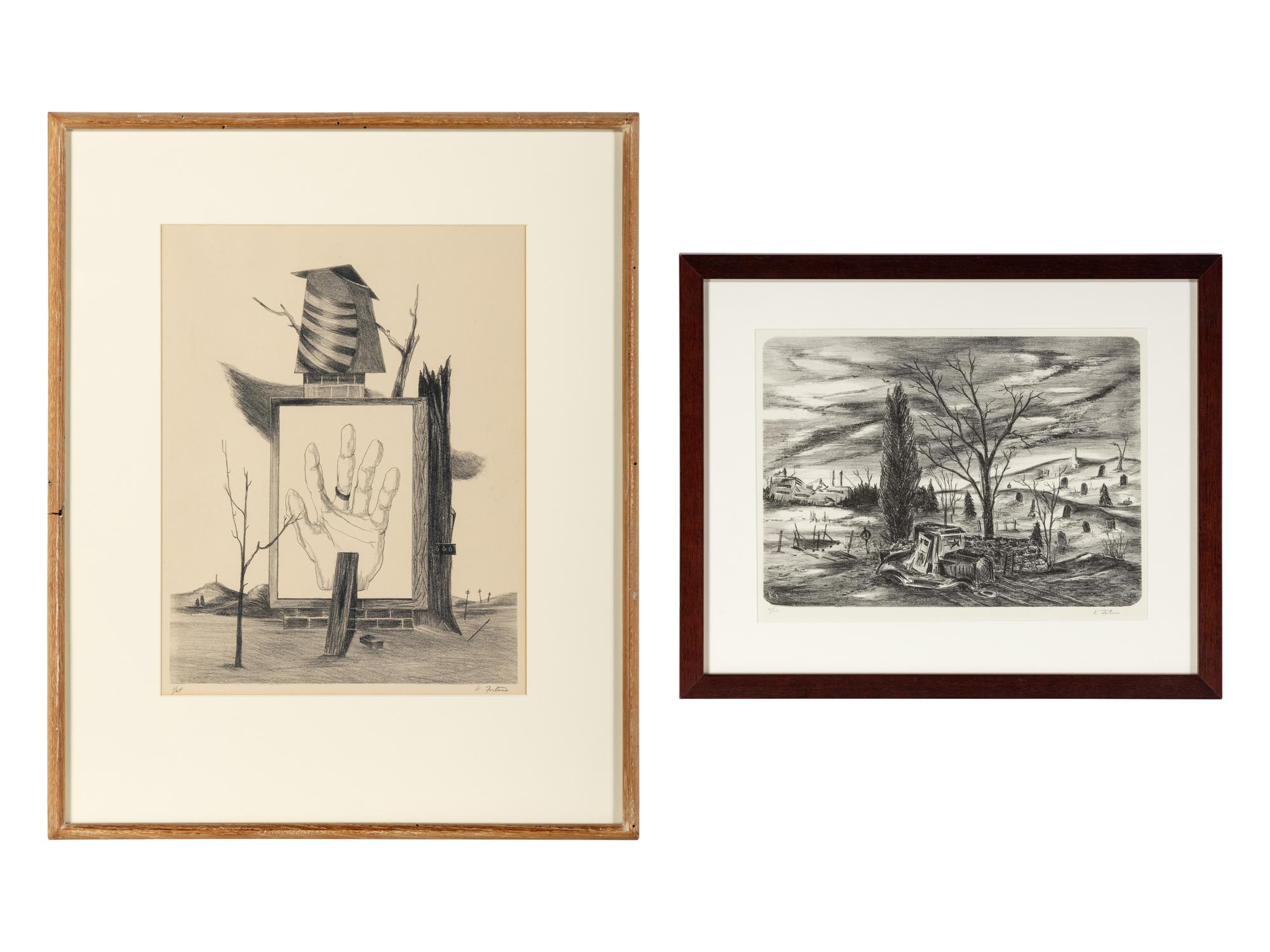 Surrealist Landscape and Abandoned Car (two works)