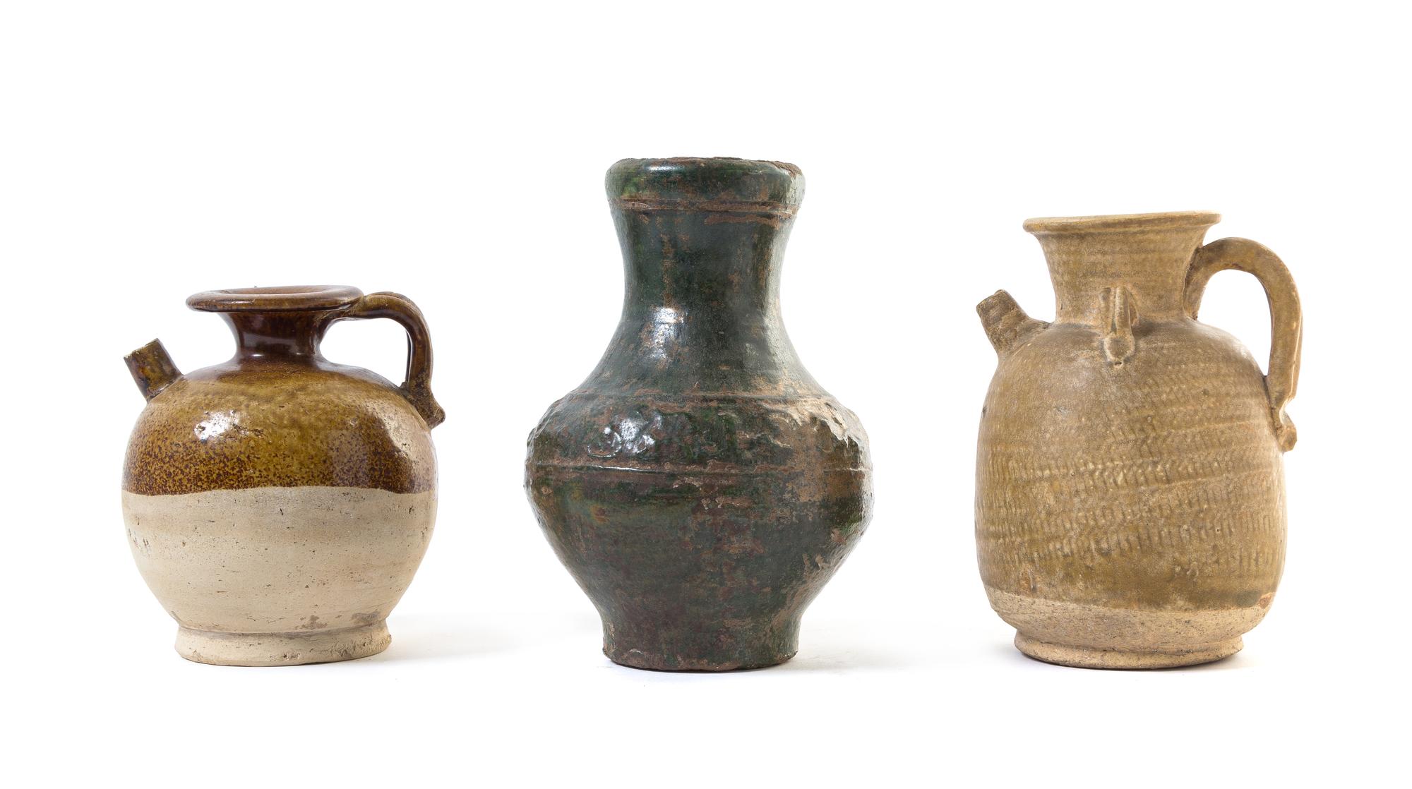 Three Monochrome Glazed Pottery Vessels — HAN-TANG DYNASTY
