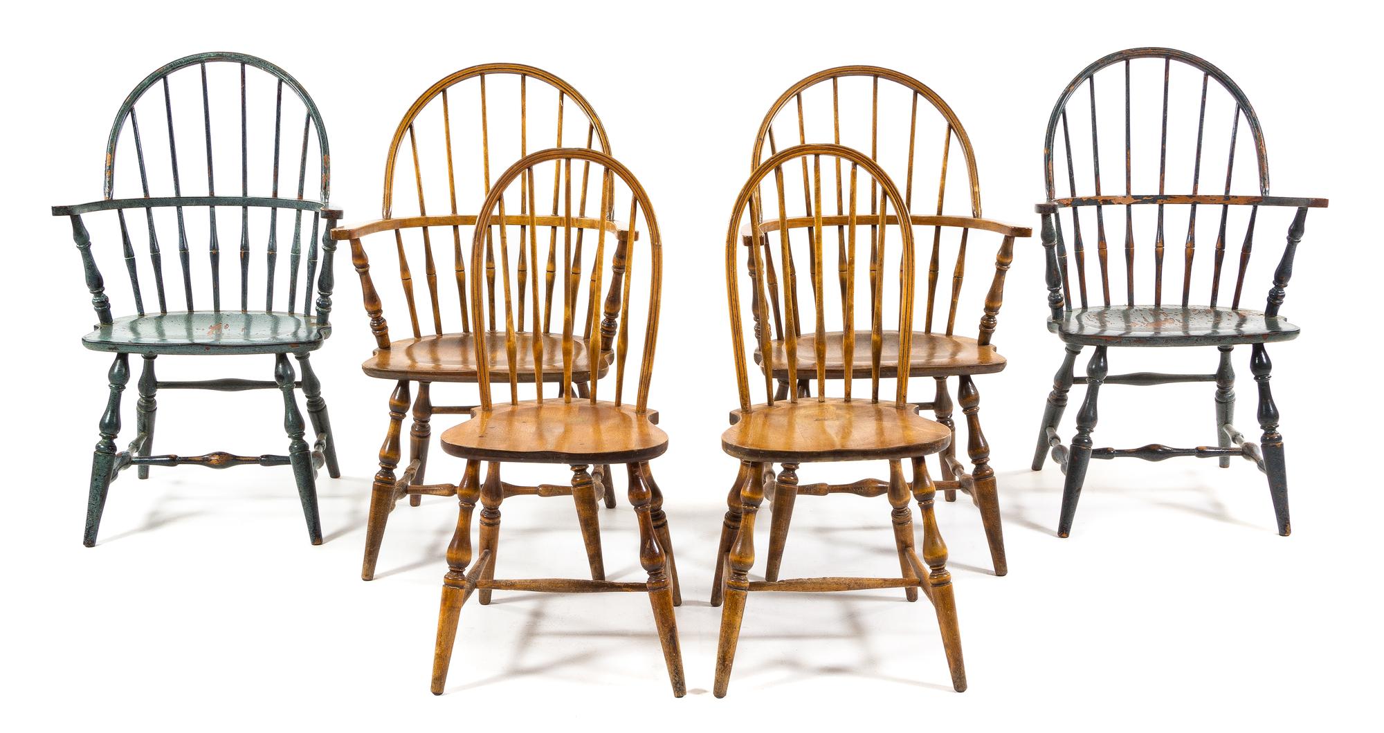 A Collection of Six Windsor Chairs Height 38 1/2 inches. — 19TH/20TH CENTURY