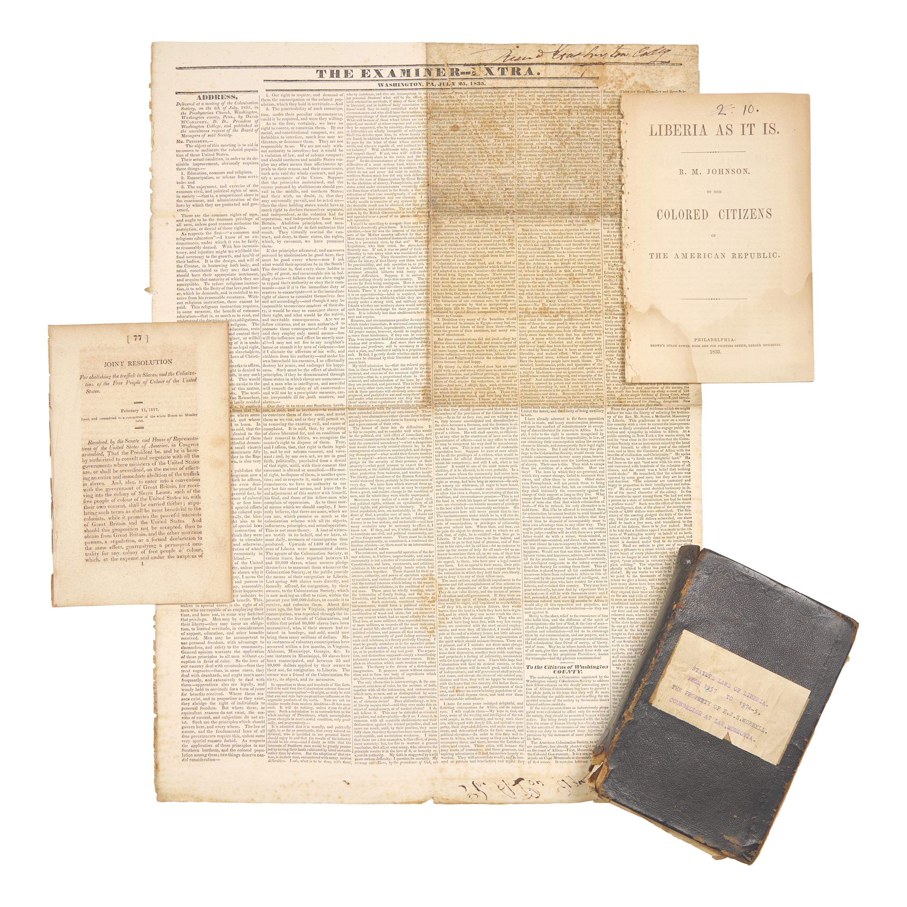 [African-Americana] Group of 4 Items Related to Liberia, ca. 1817-1975