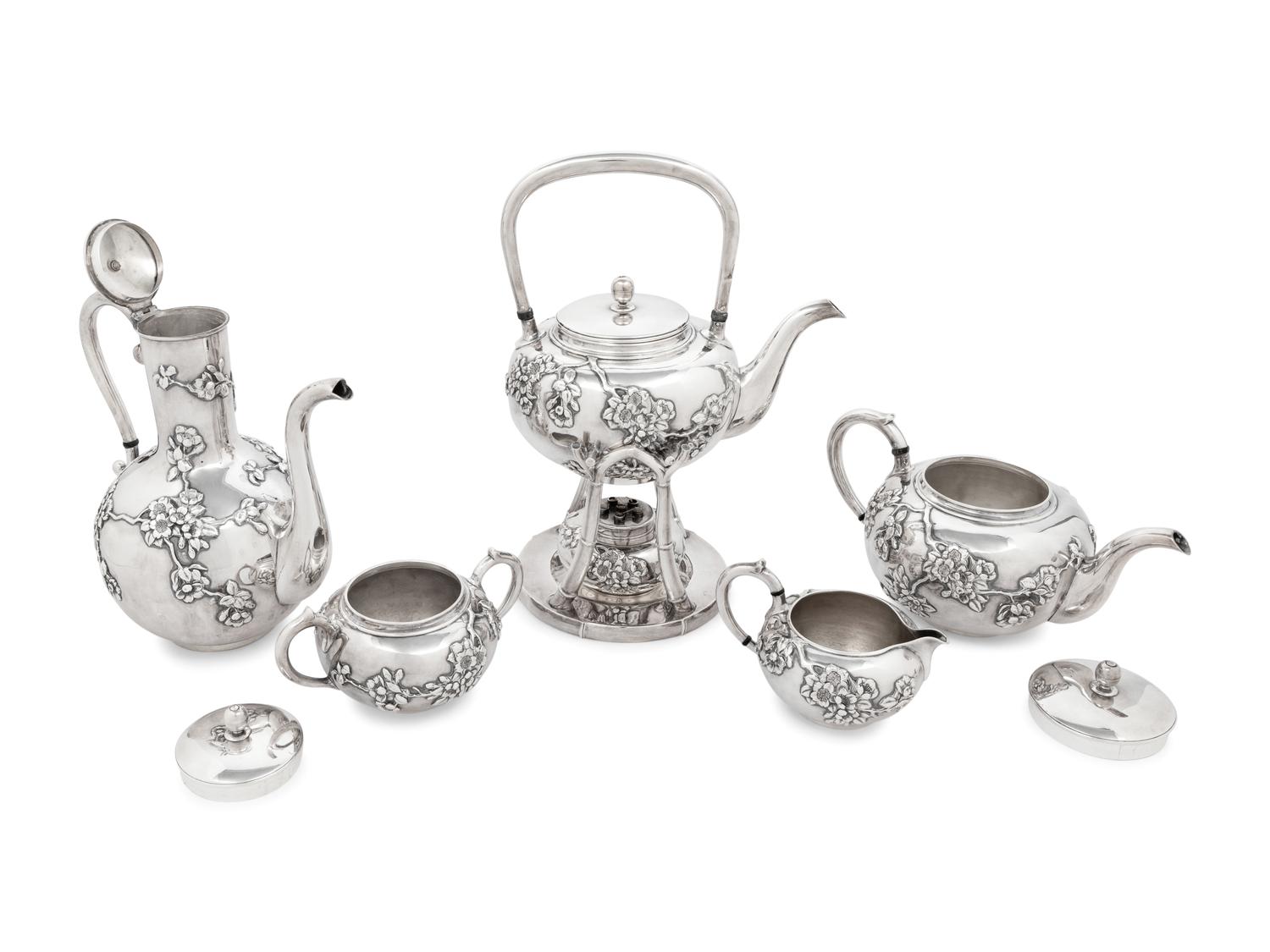 A Japanese Silver Five-Piece Tea and Coffee Service
