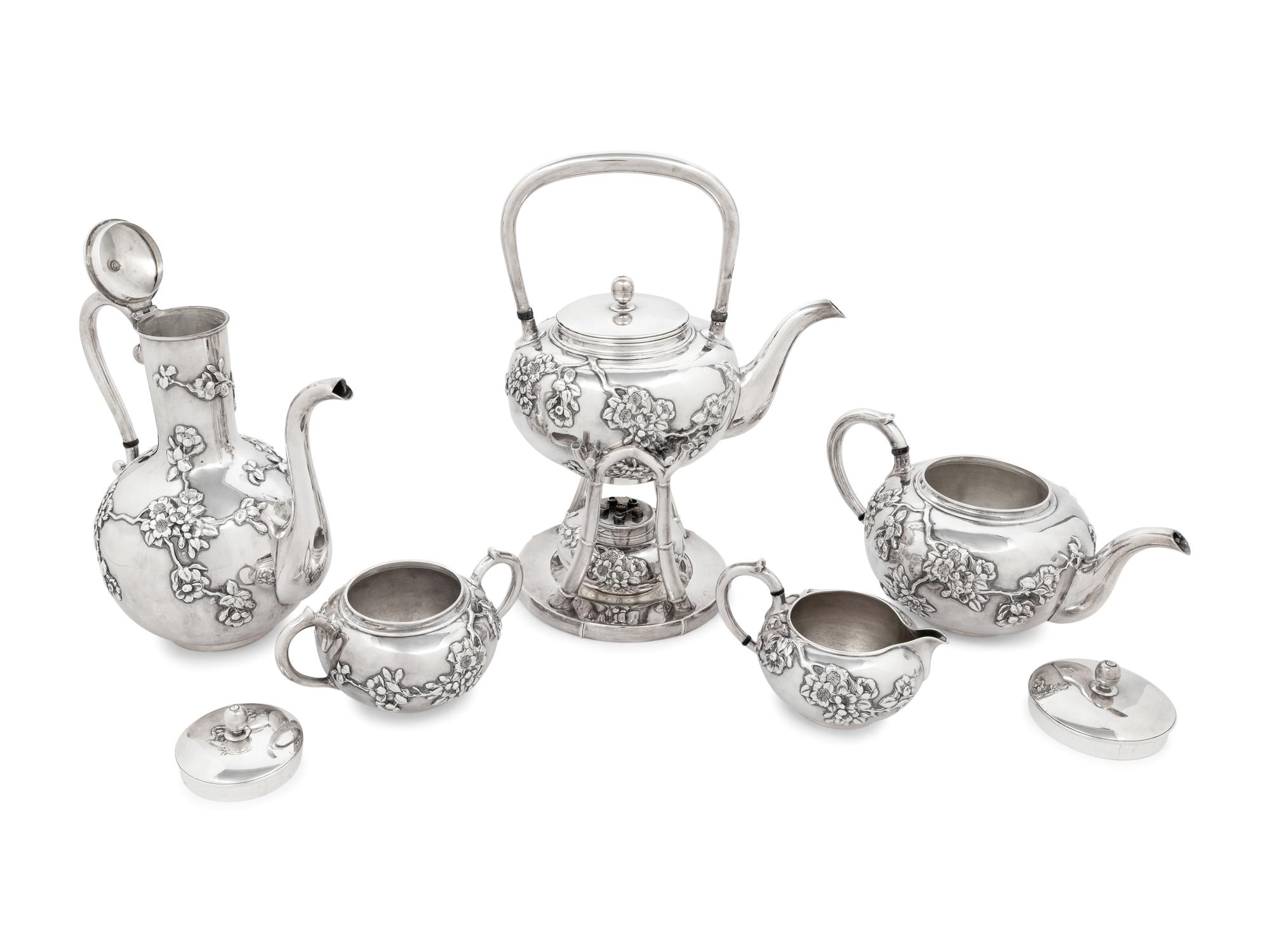 A Japanese Silver Five-Piece Tea and Coffee Service